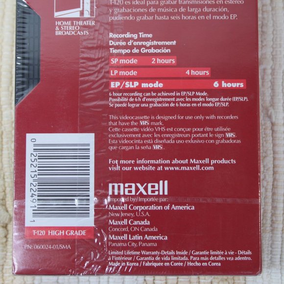 MAXELL LOT 2 T-120 HIGH GRADE 6 HOUR BLANK VIDEO CASSETTE TAPES VHS NEW-SEALED - Picture 9 of 9